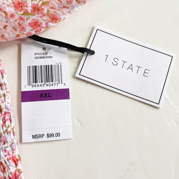 1. STATE Smocked Square Neck Long Sleeve Dress Pink Flower Women’s Size XXL NWT - Picture 5 of 8